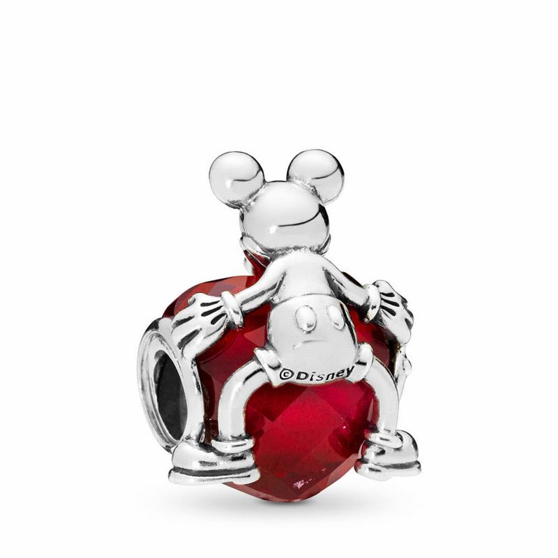 Pandora Disney Mickey Love Heart Charm Ireland - Sterling Silver/Red/Crystal - 716325LXP